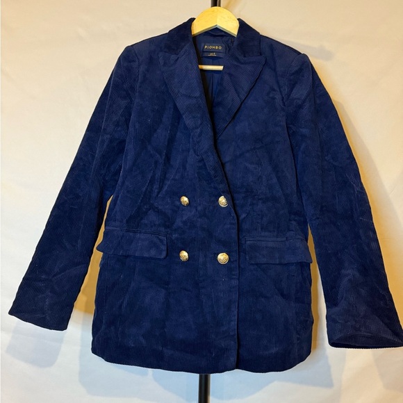 Piombo Women's size 8 Navy Corduroy Double Breasted Blazer with Gold buttons - Picture 1 of 4